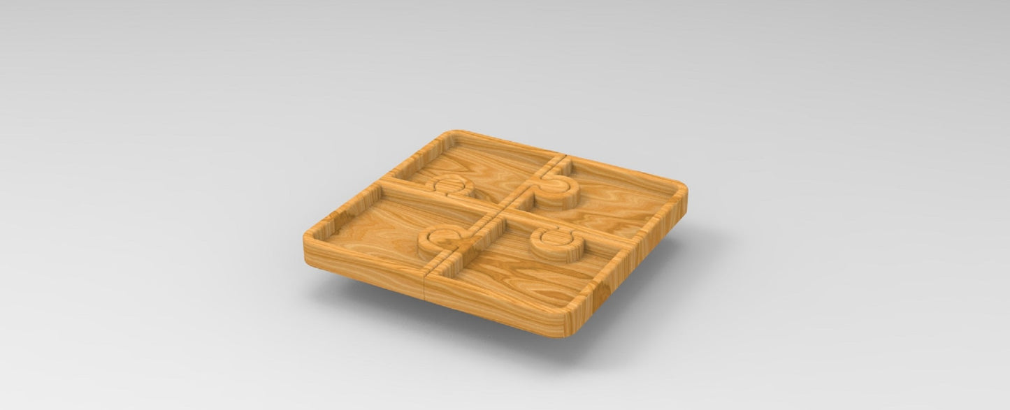 Puzzle Piece Wood Serving Tray - 4 Piece - Charcuterie Board - Cheese Board - Chip & Dip - Divided Bowl - Serving Tray Platter