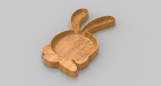Long Ear Bunny Wood Kid Plate - Dinner Plate - Wooden Serving Dish