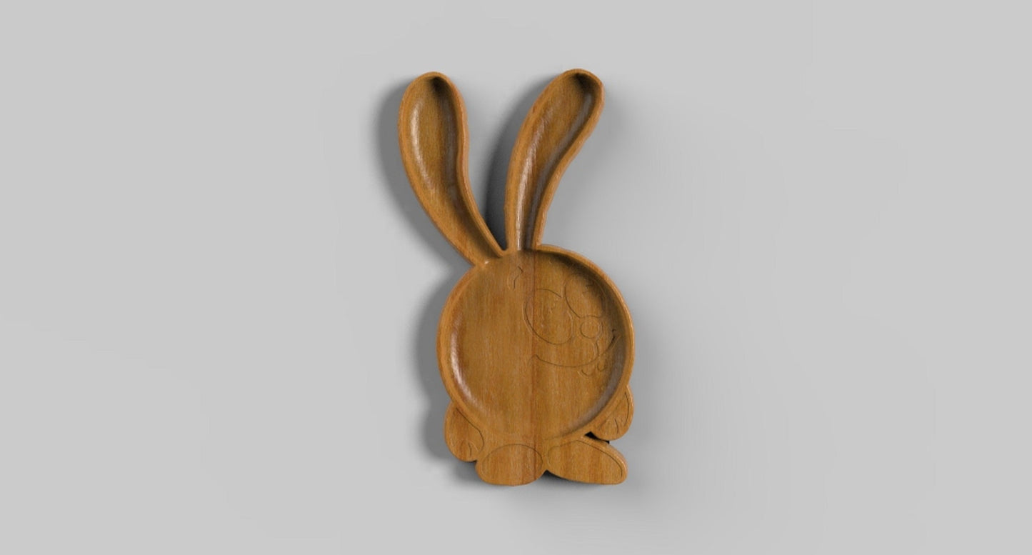 Long Ear Bunny Wood Kid Plate - Dinner Plate - Wooden Serving Dish
