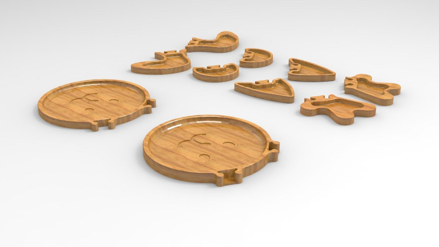 Animal Wood Kid Plate - Interchangeable Ears - Cat Bear Bunny Deer Dinner Plate - Wooden Serving Dish