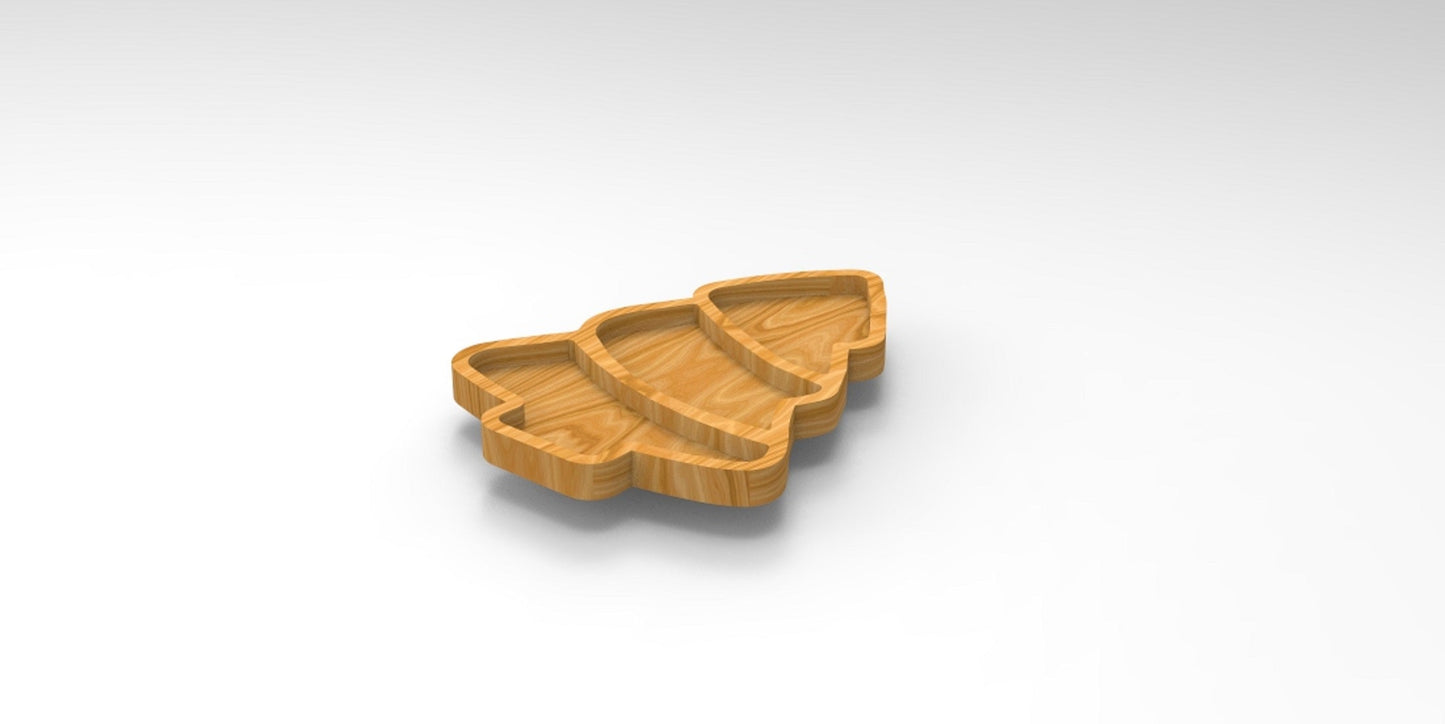 Christmas Holiday Tree Wooden Serving Tray - Charcuterie Board - Cheese Board - Chip & Dip - Divided Bowl - Wooden Platter