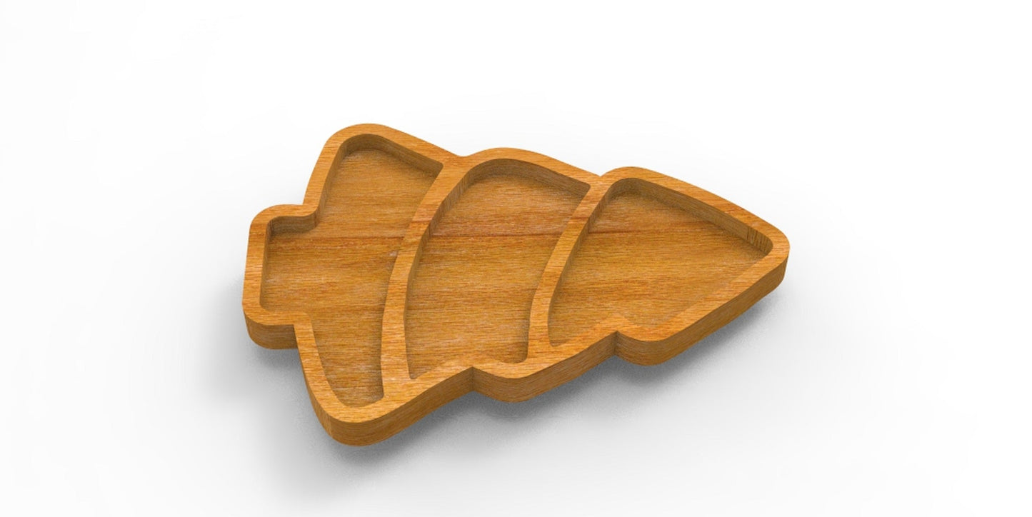 Christmas Holiday Tree Wooden Serving Tray - Charcuterie Board - Cheese Board - Chip & Dip - Divided Bowl - Wooden Platter