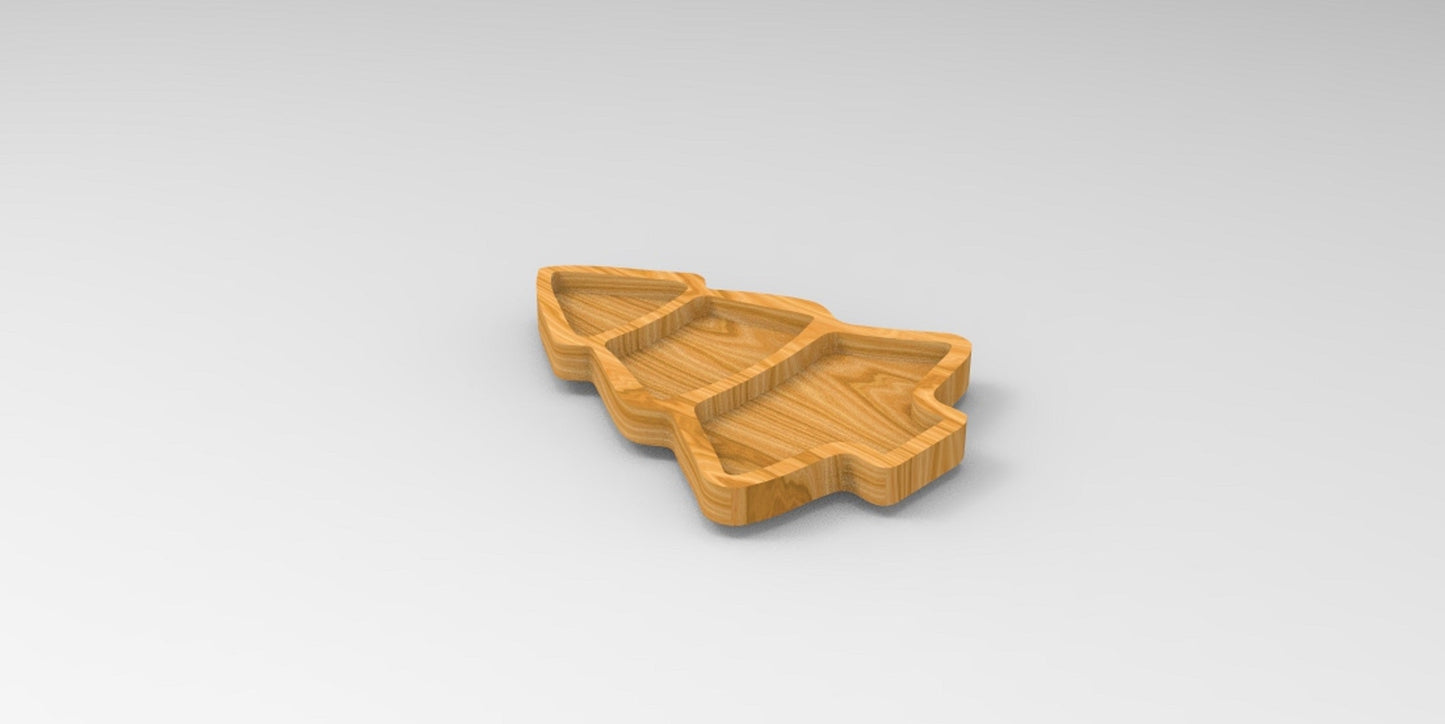 Christmas Tree Wooden Serving Tray - Charcuterie Board - Cheese Board - Chip & Dip - Divided Bowl - Wooden Platter
