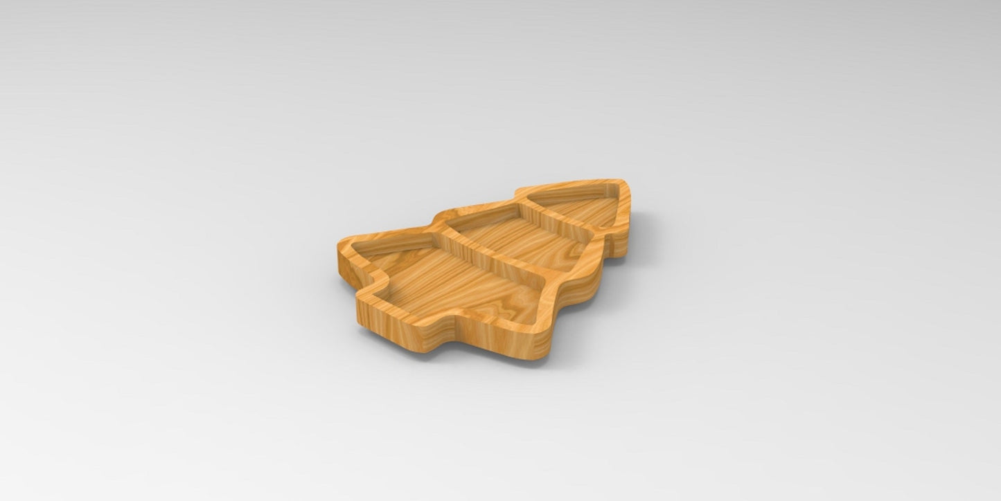 Christmas Tree Wooden Serving Tray - Charcuterie Board - Cheese Board - Chip & Dip - Divided Bowl - Wooden Platter