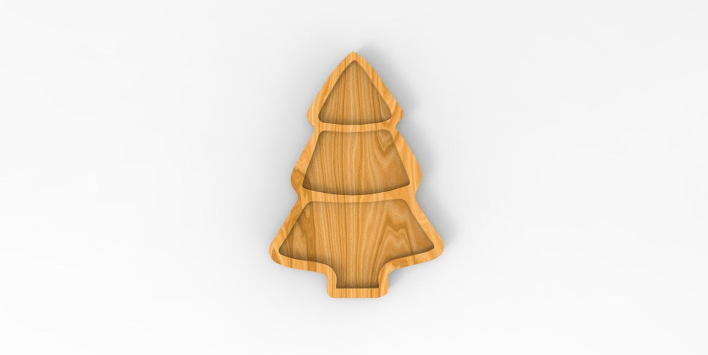 Christmas Tree Wooden Serving Tray - Charcuterie Board - Cheese Board - Chip & Dip - Divided Bowl - Wooden Platter