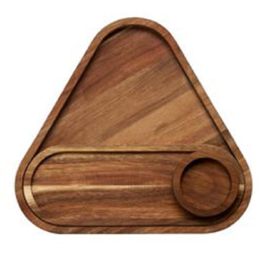 Triangle Wooden Serving Tray - 3 Piece - Cheese Board - Chip & Dip - Divided Bowl - Wooden Platter