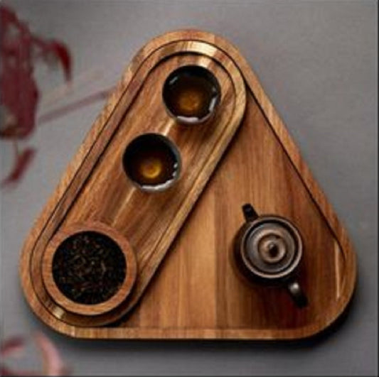 Triangle Wooden Serving Tray - 3 Piece - Cheese Board - Chip & Dip - Divided Bowl - Wooden Platter