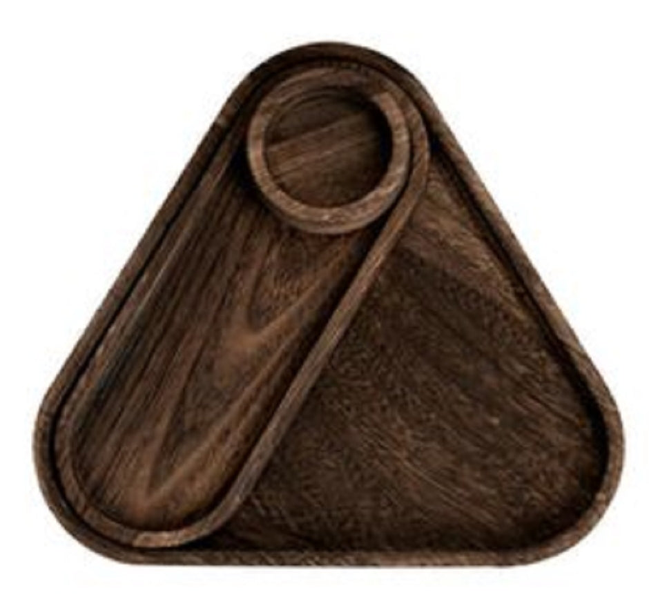 Triangle Wooden Serving Tray - 3 Piece - Cheese Board - Chip & Dip - Divided Bowl - Wooden Platter