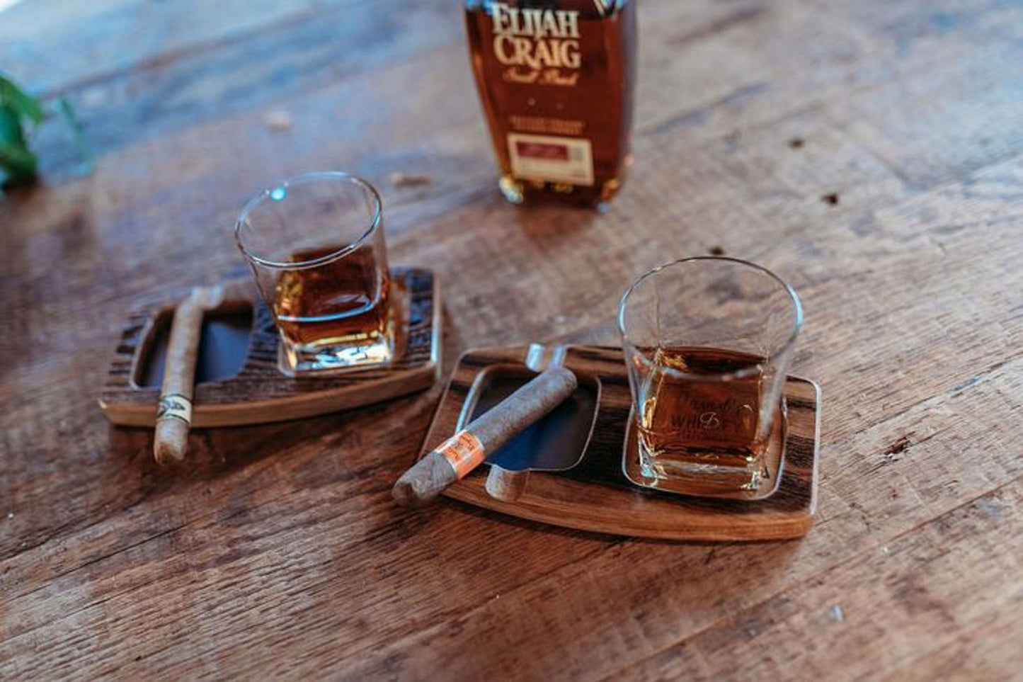 Whiskey & Cigar Wooden Tray - Square Ashtray - Coaster Drink Holder - Wooden Platter