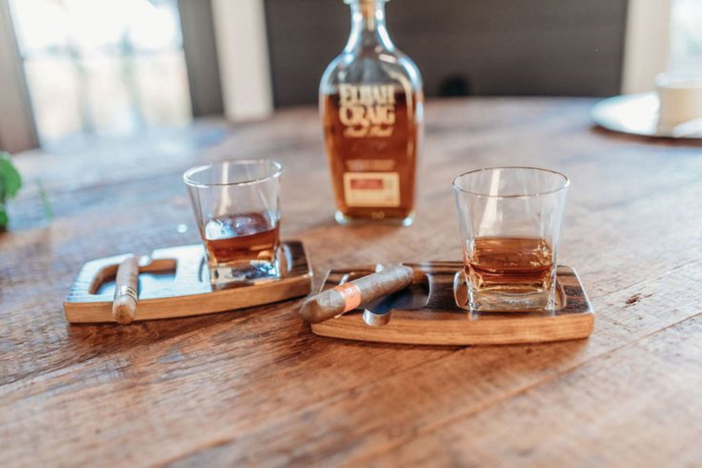 Whiskey & Cigar Wooden Tray - Square Ashtray - Coaster Drink Holder - Wooden Platter