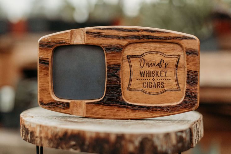 Whiskey & Cigar Wooden Tray - Square Ashtray - Coaster Drink Holder - Wooden Platter