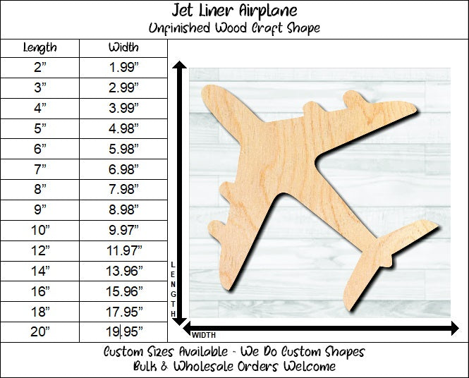 Airplane Air Liner Unfinished Wood Shape Blank Laser Engraved Cut Out Woodcraft Craft Supply