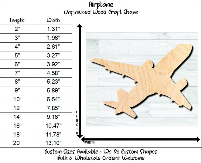 Airplane Jet Unfinished Wood Shape Blank Laser Engraved Cut Out Woodcraft Craft Supply