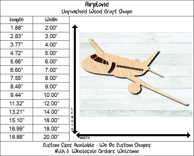 Airplane Jet Unfinished Wood Shape Blank Laser Engraved Cut Out Woodcraft Craft Supply