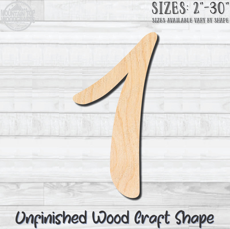 Script Number 1 Fancy Unfinished Wood Shape Blank Laser Engraved Cutout Woodcraft Craft Supply