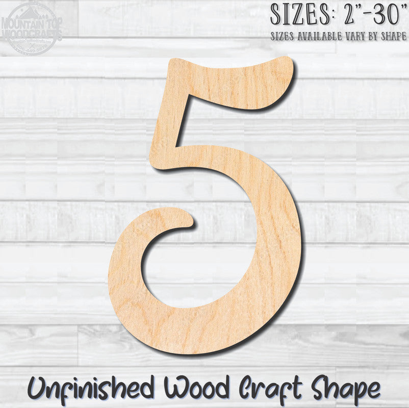 Script Number 5 Fancy Unfinished Wood Shape Blank Laser Engraved Cutout Woodcraft Craft Supply
