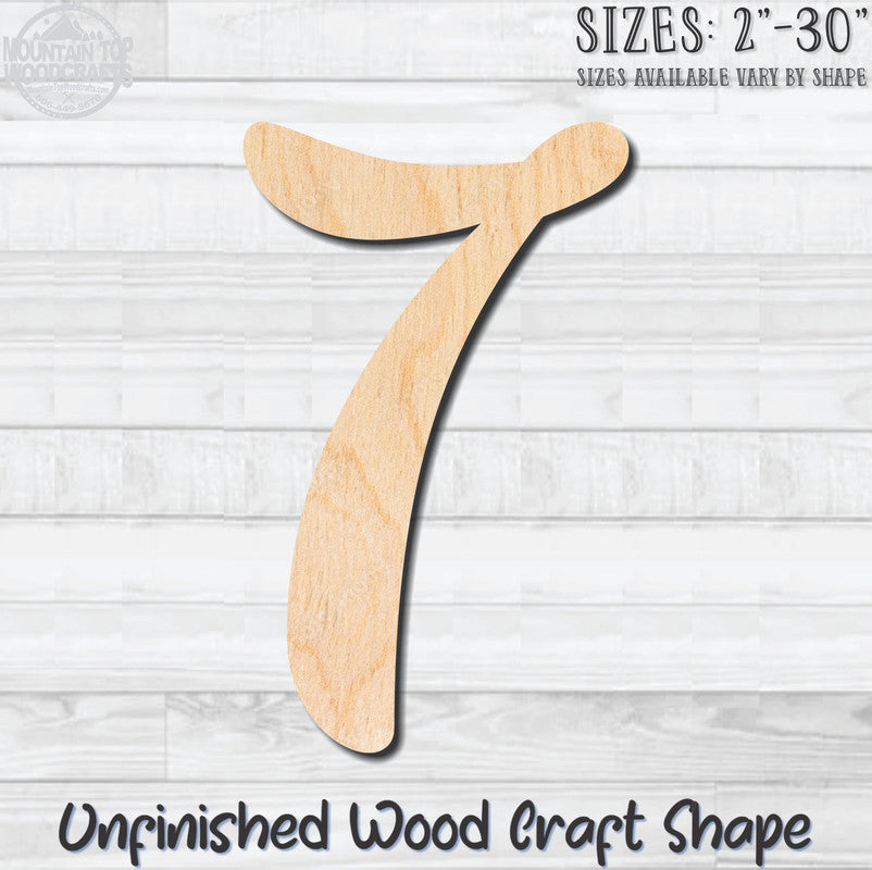 Script Number 7 Fancy Unfinished Wood Shape Blank Laser Engraved Cutout Woodcraft Craft Supply