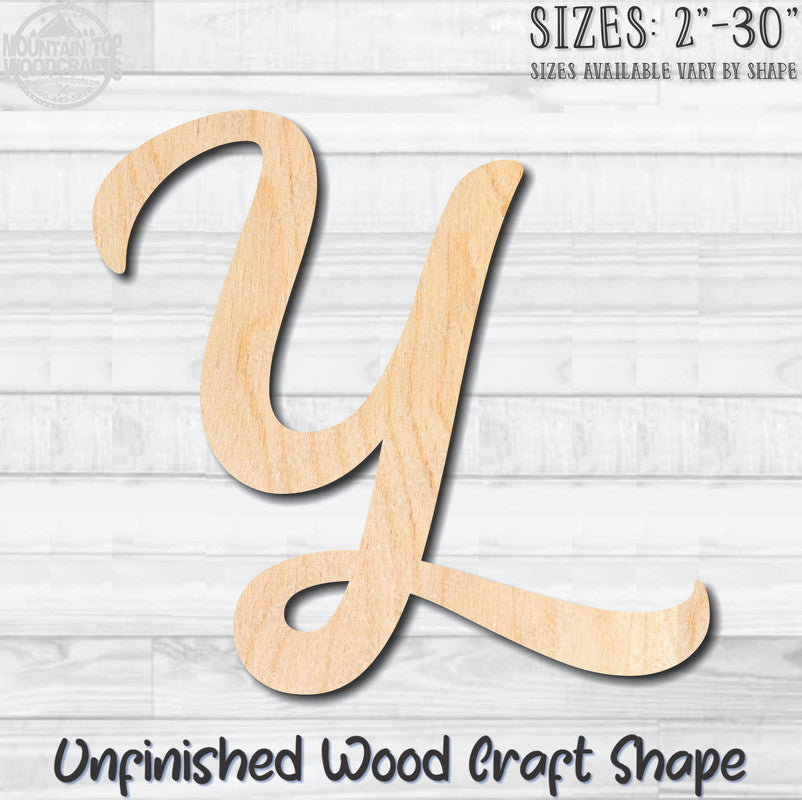 Script Letter Y Fancy Unfinished Wood Shape Blank Laser Engraved Cutout Woodcraft Craft Supply