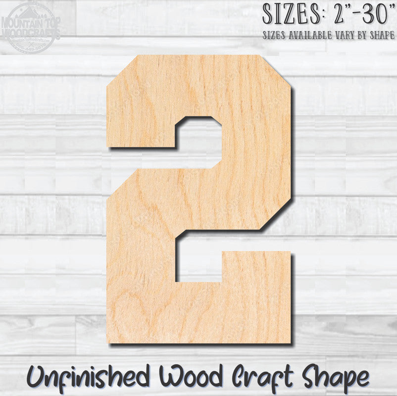 Varsity Number 2 Sports Unfinished Wood Shape Blank Laser Engraved Cutout Woodcraft Craft Supply