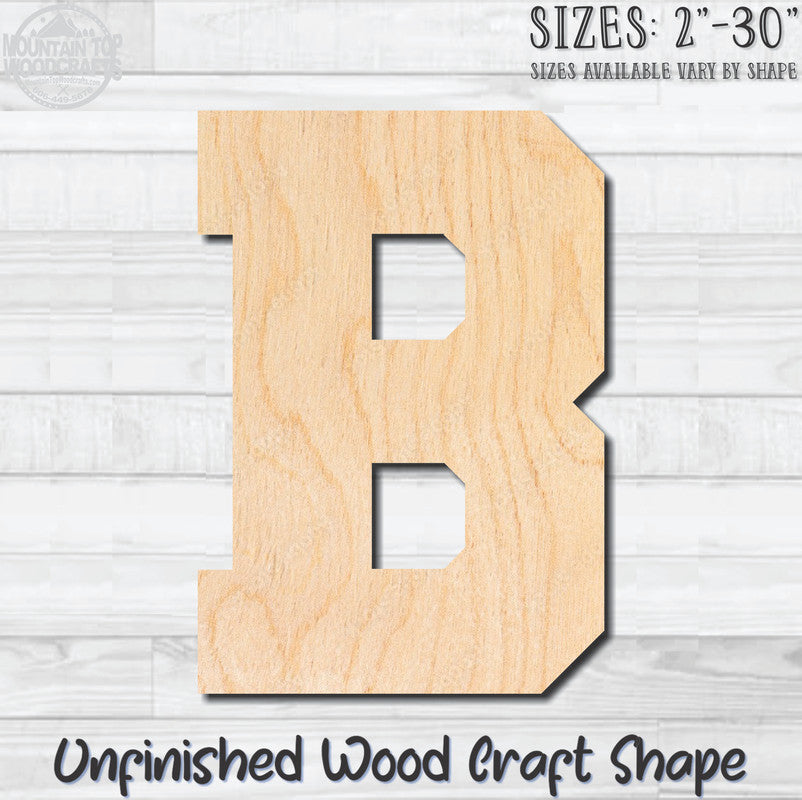 Varsity Letter B Sports Unfinished Wood Shape Blank Laser Engraved Cutout Woodcraft Craft Supply