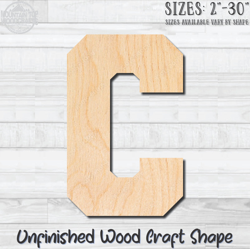 Varsity Letter C Sports Unfinished Wood Shape Blank Laser Engraved Cutout Woodcraft Craft Supply