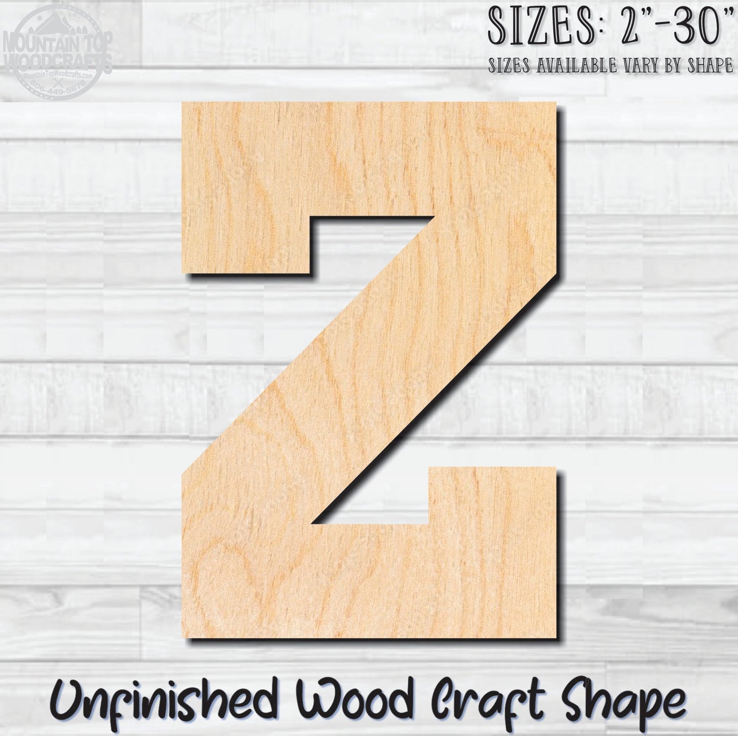 Varsity Letter Z Sports Unfinished Wood Shape Blank Laser Engraved Cutout Woodcraft Craft Supply