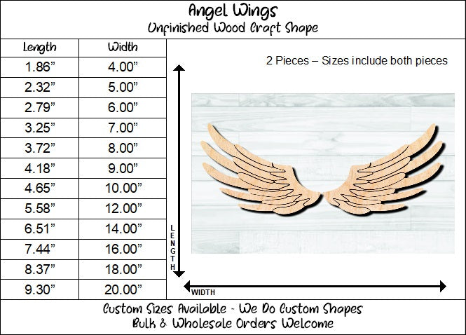 Angel Wings Unfinished Wood Shape Blank Laser Engraved Cut Out Woodcraft Craft Supply