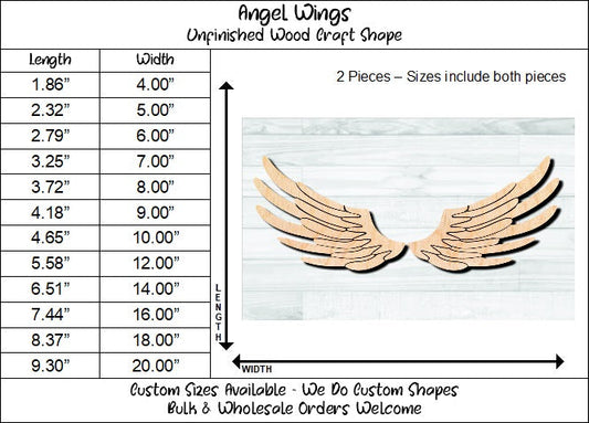 Angel Wings Unfinished Wood Shape Blank Laser Engraved Cut Out Woodcraft Craft Supply