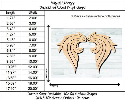 Angel Wings Unfinished Wood Shape Blank Laser Engraved Cut Out Woodcraft Craft Supply