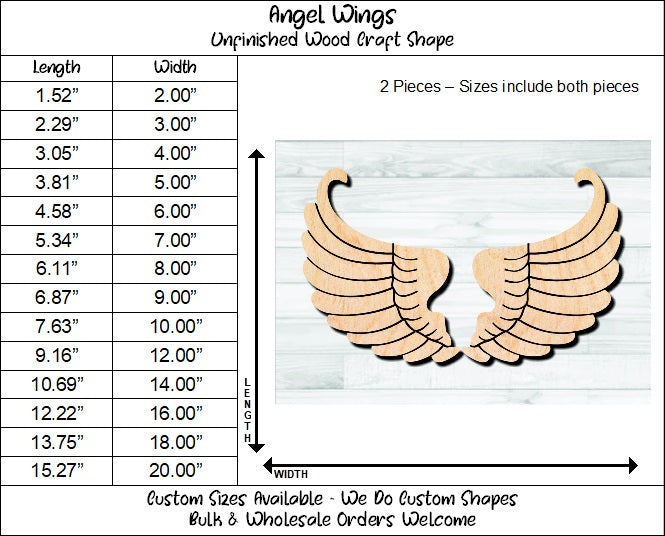 Angel Wings Unfinished Wood Shape Blank Laser Engraved Cut Out Woodcraft Craft Supply