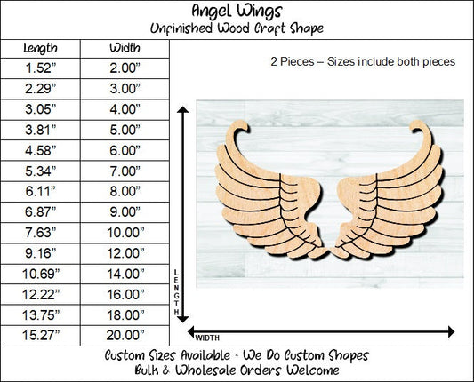 Angel Wings Unfinished Wood Shape Blank Laser Engraved Cut Out Woodcraft Craft Supply