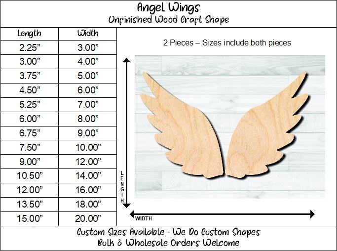 Angel Wings Unfinished Wood Shape Blank Laser Engraved Cut Out Woodcraft Craft Supply