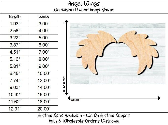 Angel Wings Unfinished Wood Shape Blank Laser Engraved Cut Out Woodcraft Craft Supply