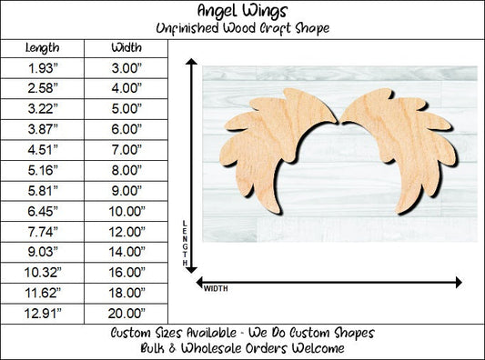 Angel Wings Unfinished Wood Shape Blank Laser Engraved Cut Out Woodcraft Craft Supply
