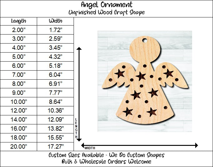 Angel Ornament Unfinished Wood Shape Blank Laser Engraved Cut Out Woodcraft Craft Supply