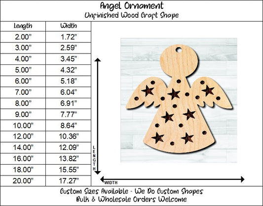 Angel Ornament Unfinished Wood Shape Blank Laser Engraved Cut Out Woodcraft Craft Supply