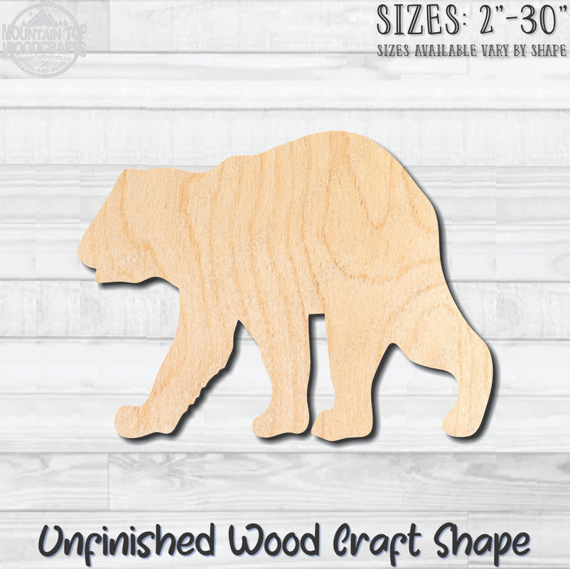 Bear Silhouette Unfinished Wood Shape Blank Laser Engraved Cutout Woodcraft Craft Supply