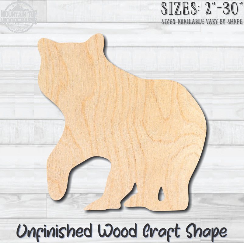 Bear Cub Unfinished Wood Shape Blank Laser Engraved Cutout Woodcraft Craft Supply