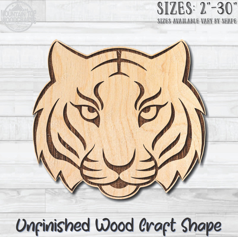 Tiger Face Unfinished Wood Shape Blank Laser Engraved Cutout Woodcraft Craft Supply