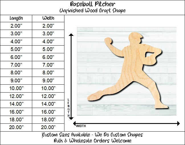 Baseball Player Pitcher Unfinished Wood Shape Blank Laser Engraved Cut Out Woodcraft Craft Supply