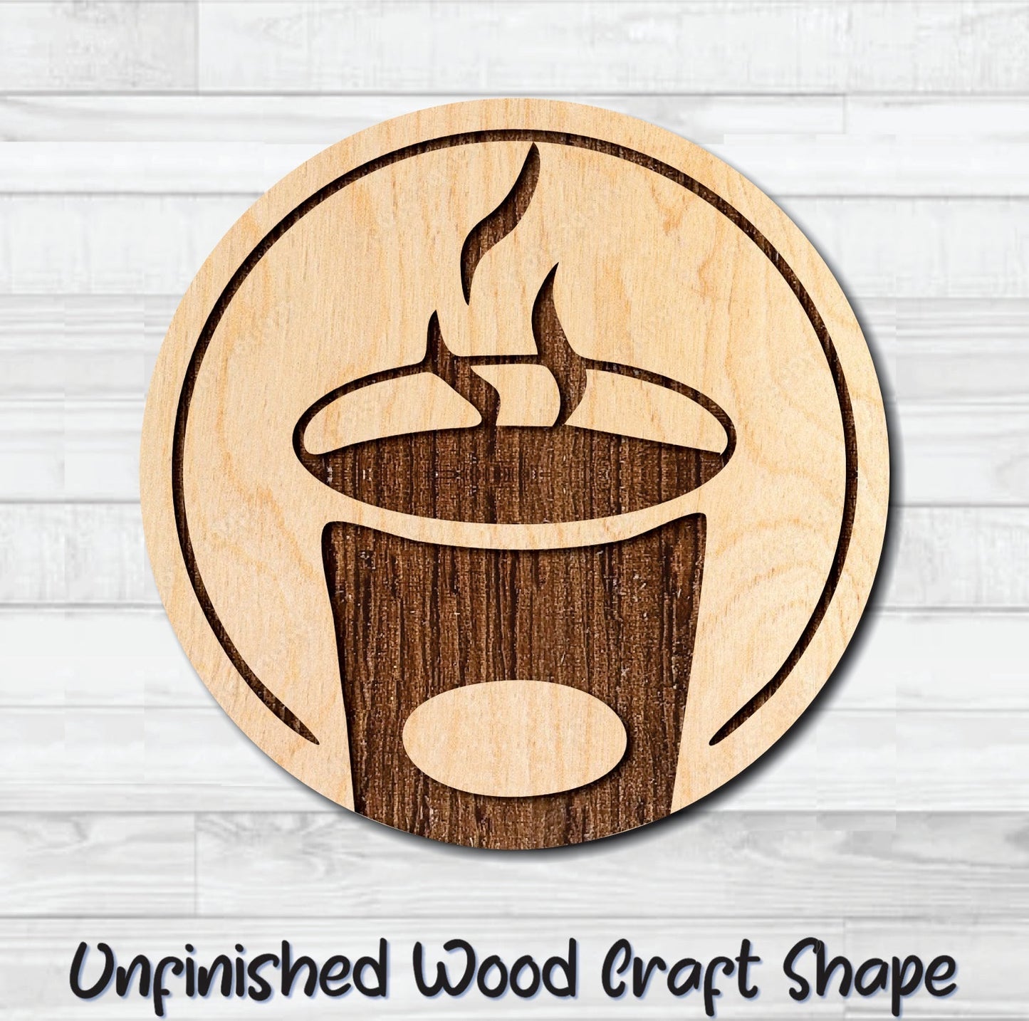 Coffee Tea Badge Round 1 Unfinished Wood Shape Blank Laser Engraved Cut Out Woodcraft Craft Supply