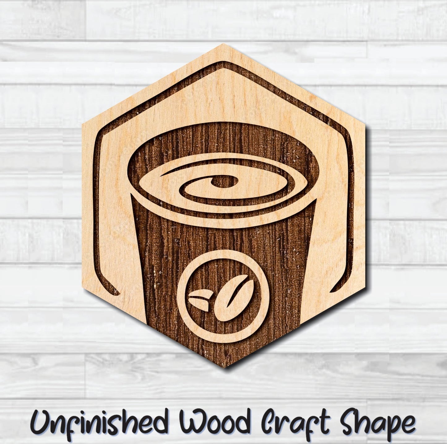 Coffee Tea Take Out Cup Badge Unfinished Wood Shape Blank Laser Engraved Cut Out Woodcraft Craft Supply
