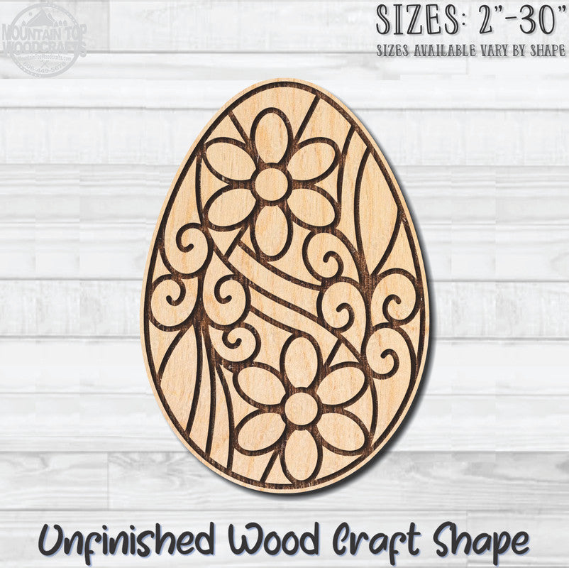 Floral Coloring Easter Egg 1 Unfinished Wood Shape Blank Laser Engraved Cutout Woodcraft Craft Supply
