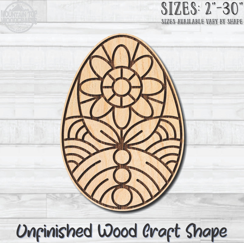 Floral Coloring Easter Egg 2 Unfinished Wood Shape Blank Laser Engraved Cutout Woodcraft Craft Supply