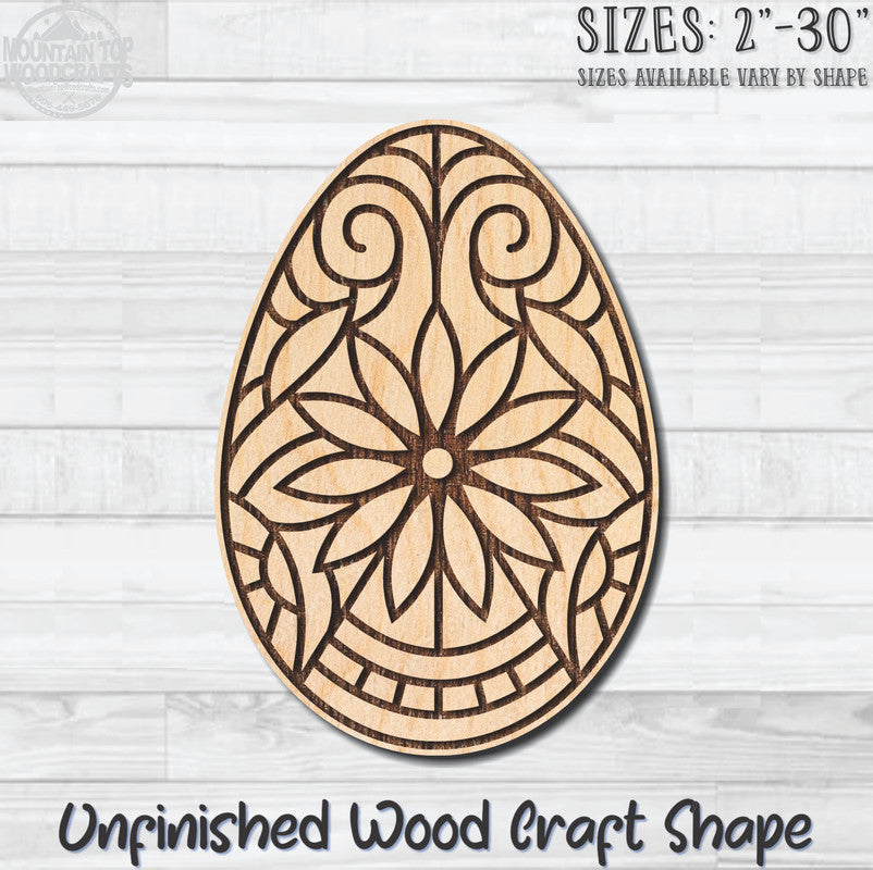 Floral Coloring Easter Egg 3 Unfinished Wood Shape Blank Laser Engraved Cutout Woodcraft Craft Supply