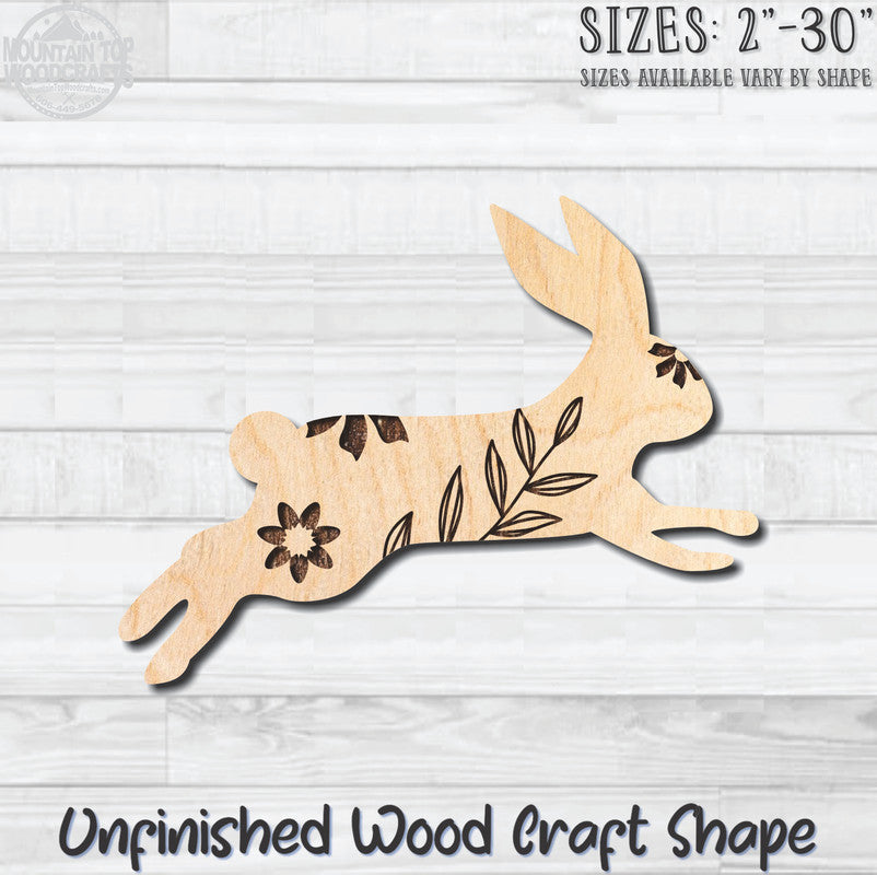 Floral Rabbit 3 Easter Unfinished Wood Shape Blank Laser Engraved Cutout Woodcraft Craft Supply