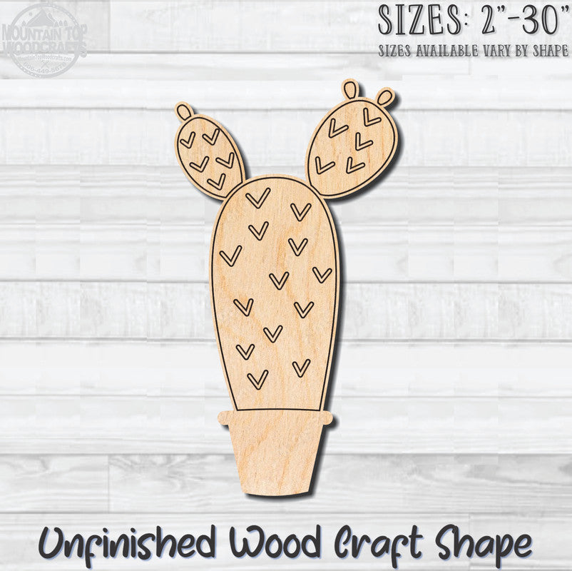 Cactus Detailed 1 Unfinished Wood Shape Blank Laser Engraved Cutout Woodcraft Craft Supply