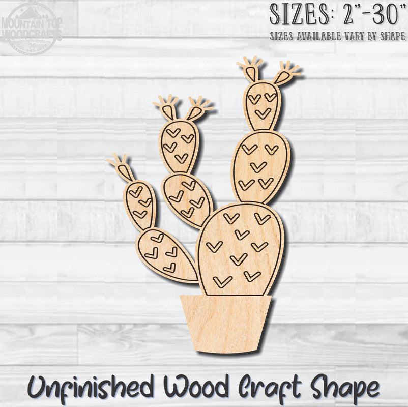 Cactus Detailed 10 Unfinished Wood Shape Blank Laser Engraved Cutout Woodcraft Craft Supply