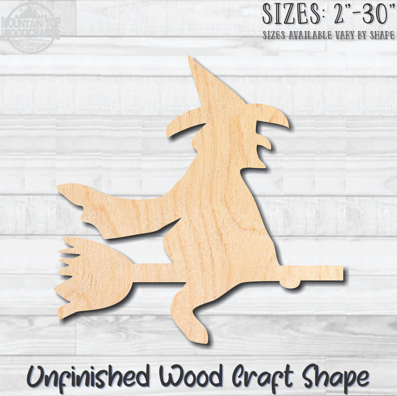 Witch On Broom Halloween Unfinished Wood Shape Blank Laser Cut Out Woodcraft Craft Supply