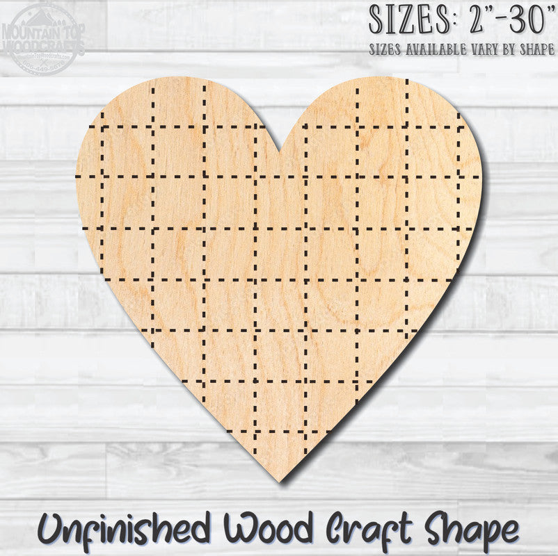 Plaid Heart Unfinished Wood Shape Blank Laser Engraved Cutout Woodcraft Craft Supply
